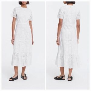 The Kooples Dress Women 1 S White Eyelet Embroidery Cotton Midi Bohemian Bridal
